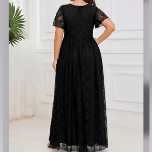 Ever pertty lus Size Short Sleeve Ruffled V-Neck A-Line Lace Evening Dress